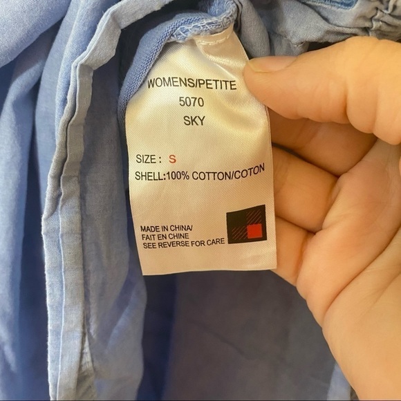 Woolrich Chambray Cotton Dress Blue Sz Small Petite - Picture 7 of 8